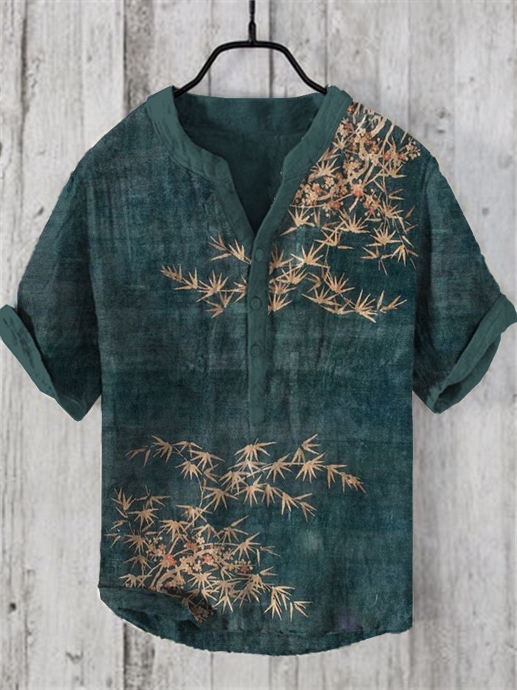 Comstylish Bamboo Japanese Art Linen Blend Shirt