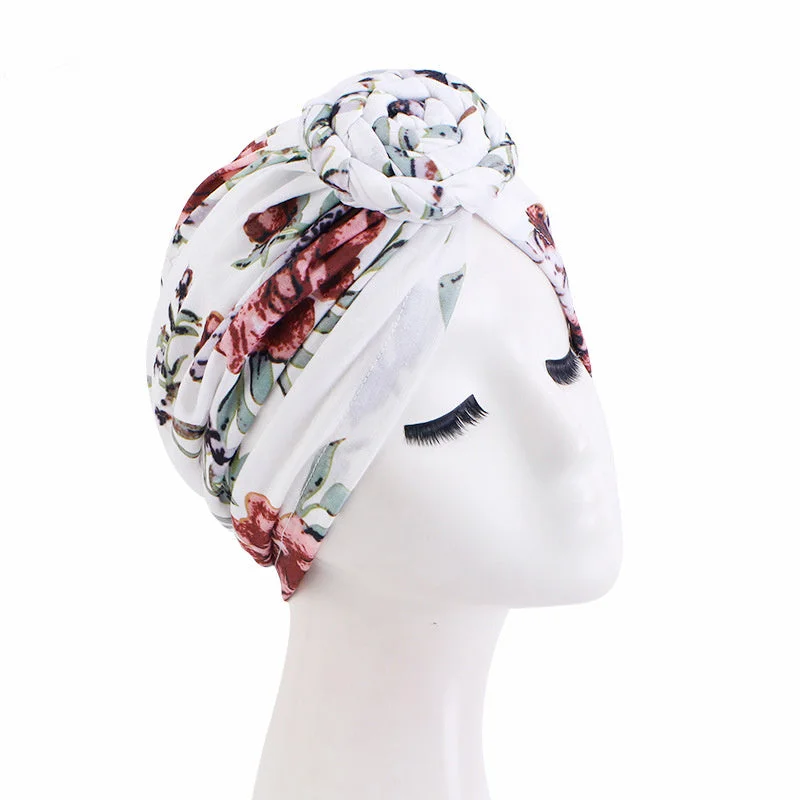 Women's Twist Ball Floral Printed Baotou Cap Fashion  Hat