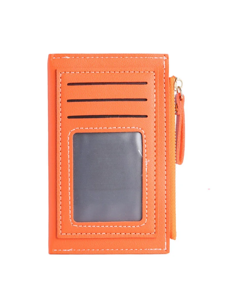 PU Card Bag Contrast Color Fashion Women Clutch Purse with Zipper (Orange)