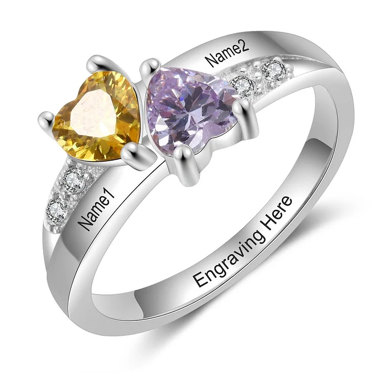 Promise Ring Personalized with 2 Birthstones Engraved Ring Perfect Valentines Day Gift