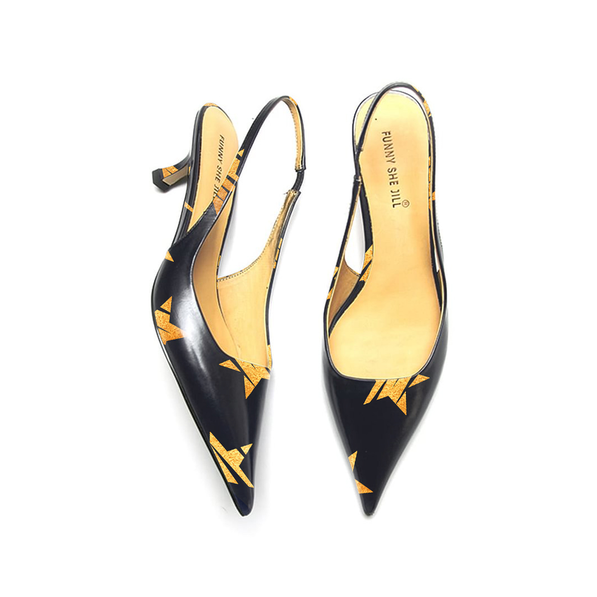 Black Patent Leather Pointed Toe Kitten Heel Slingback Pumps Nicepairs