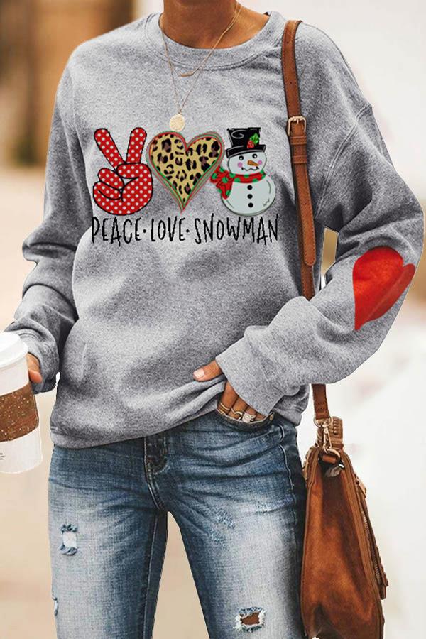 Download Peace Leopard Love Snowman Christmas Print Casual Sweatshirt