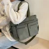Sac fourre-tout en velours côtelé de couleur unie avec plusieurs compartiments