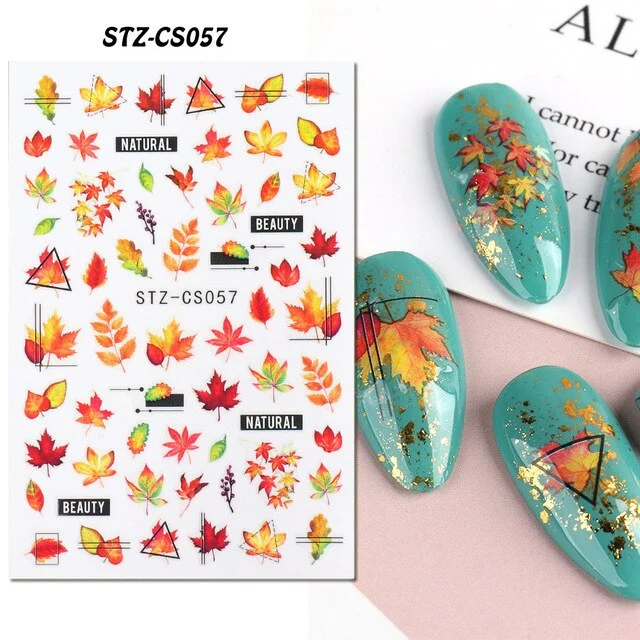Nail Stickers Back Glue Halloween Pumpkin Zombie Skull Golden Maple Leaf Designs Nail Decal Decoration Tips For Beauty Salons-Nail Inspo