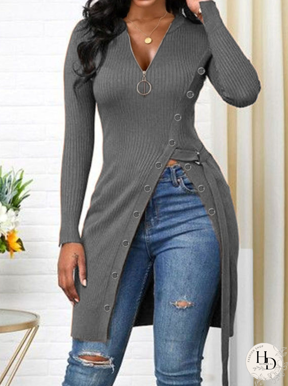 Plain V Neck Tops