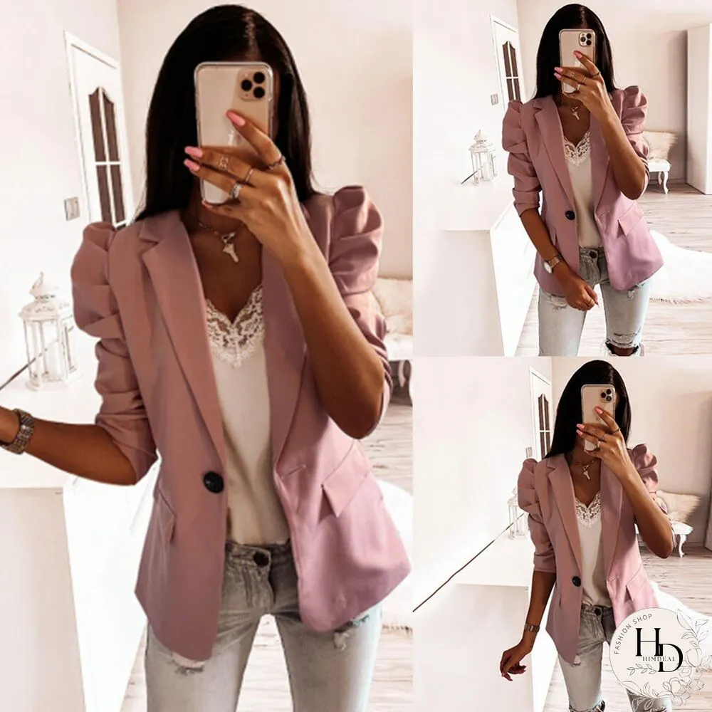 Elegant Office Lady Blazer Jacket Women Spring Autumn Long Sleeve Casual Slim Button