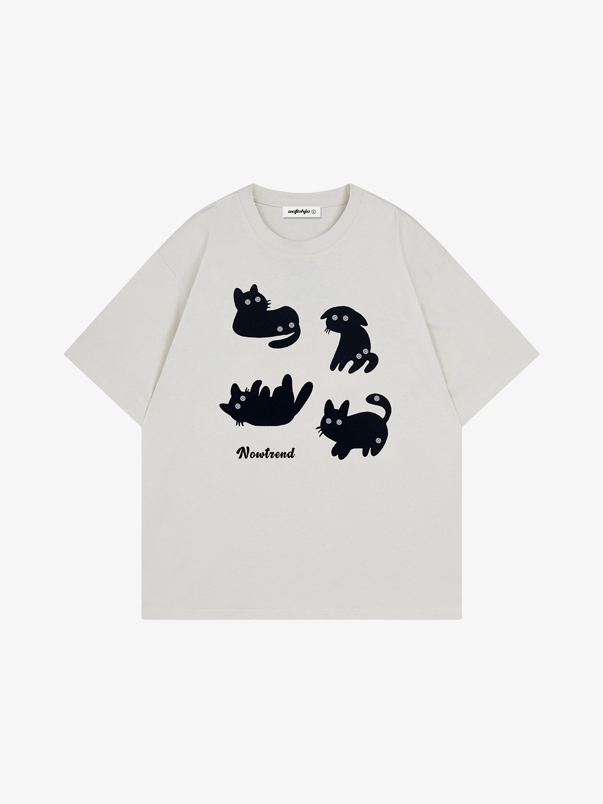 Apricot Actchic Vintage Cat Letter Print Unisex Tee Front