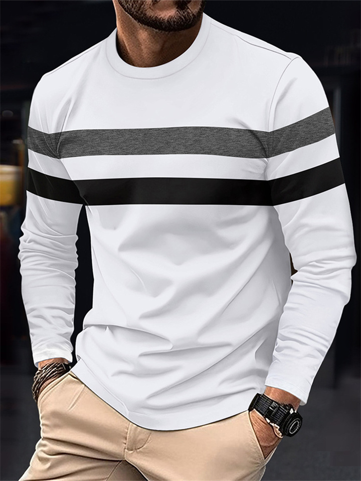 Spring and Autumn New Men's Casual Round Neck Long-sleeved T-shirt Fashion Sports Bottoming Shirt Tops