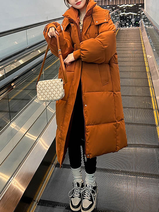 Women Long Sleeve Solid Zipper Loose Down Jacket Coats