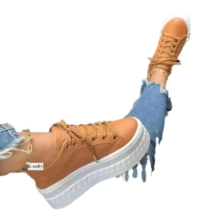 Yyvonne Single Shoe Thick Soles With Small White Shoes Women's Loose Cream Soles Sports Style Pure Color Board Shoes Wish