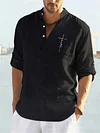 Men's Linen Shirt Shirt Summer Shirt Beach Shirt Black White Green Long Sleeve Plain Collar Spring & Summer Daily Hawaiian Clothing Apparel-KZyou