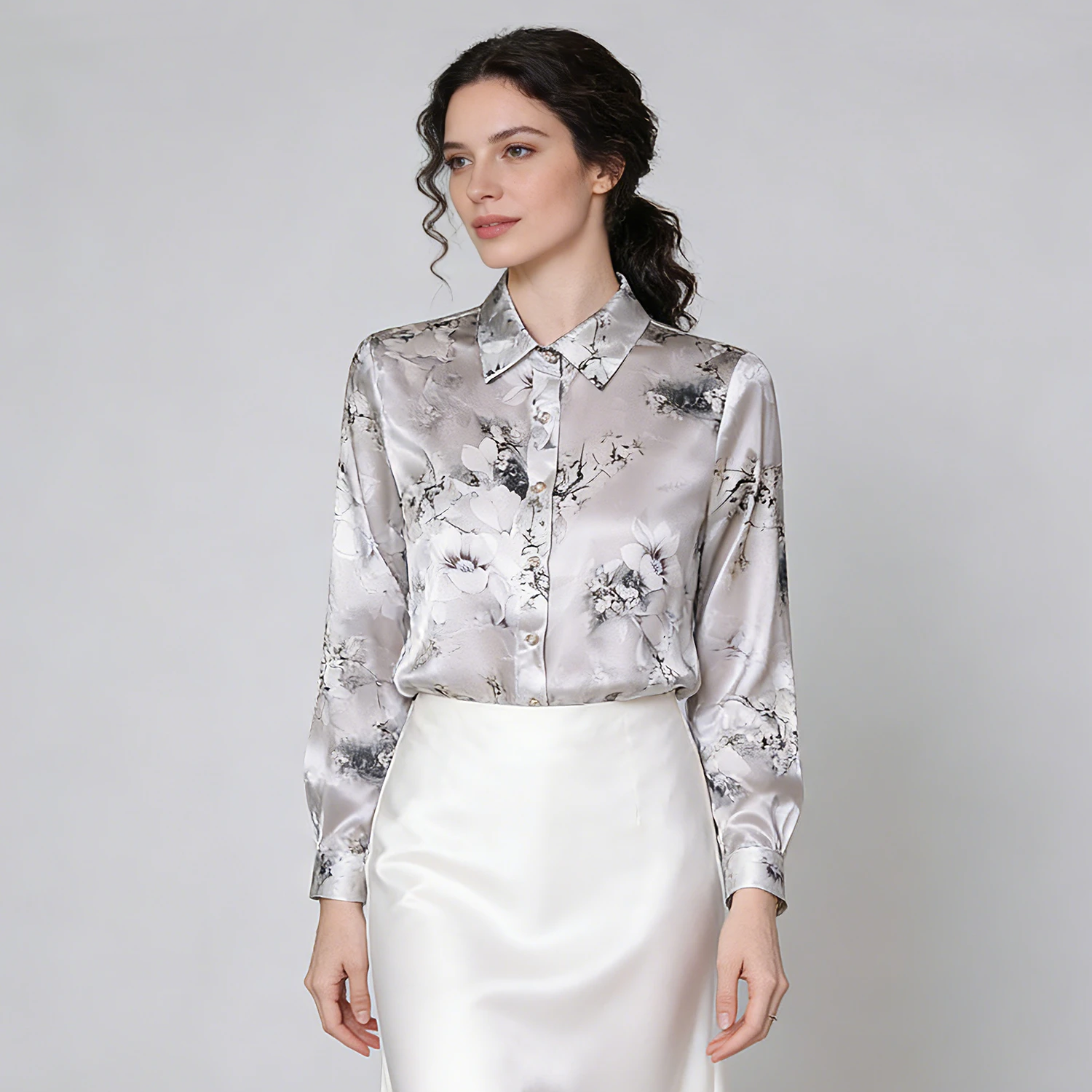 Gentle Printed Silk Shirt for Women REAL SILK LIFE