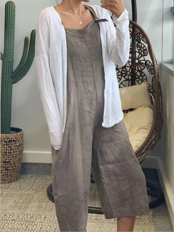 Women's Pure Color Casual Sling Jumpsuit