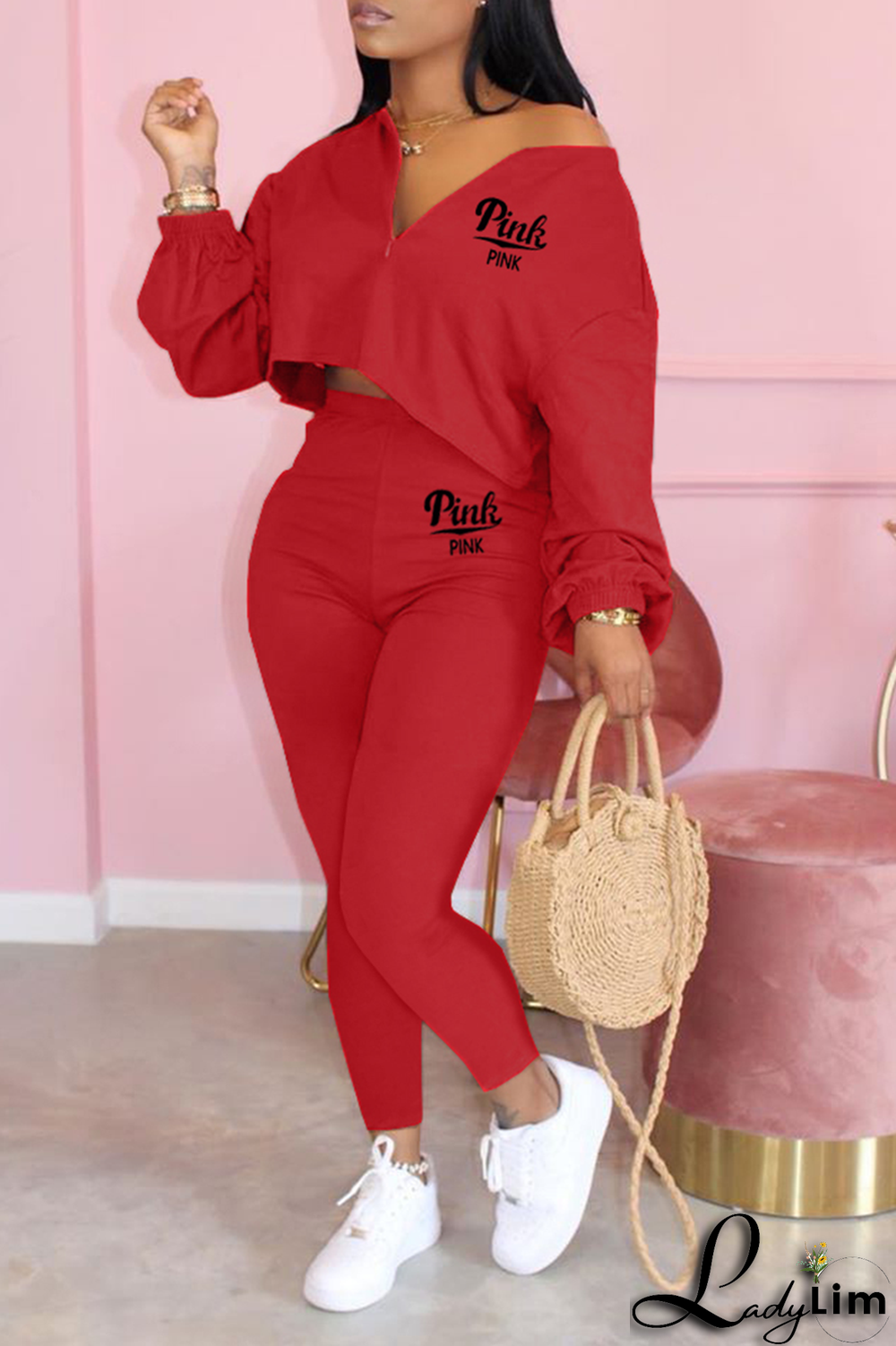 Army Green Fashion Print Patchwork V Neck Long Sleeve Two Pieces