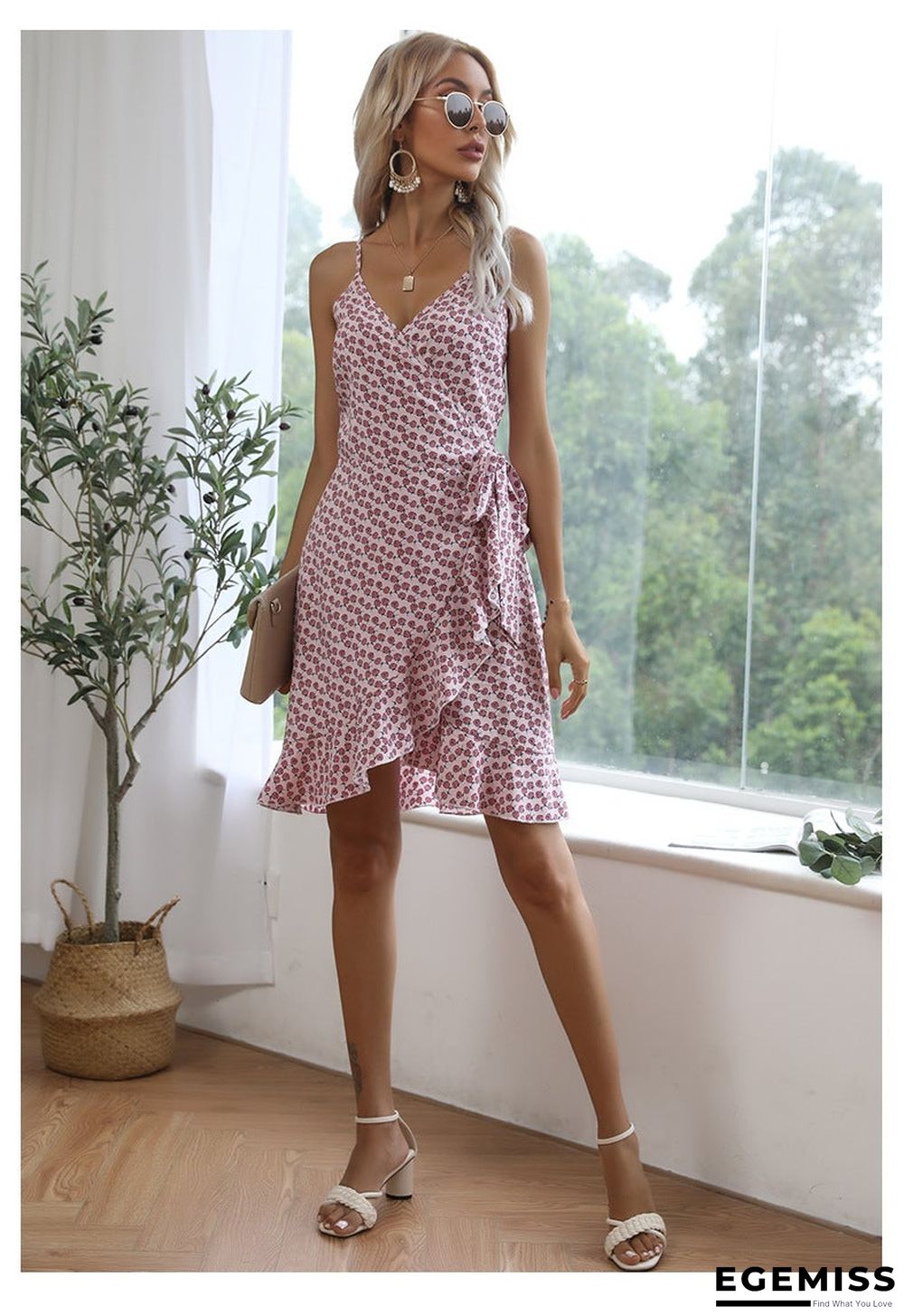Summer Printing Irregular Ruffled Suspenders Dress Women | EGEMISS