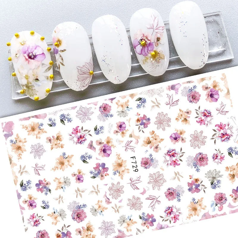 1pcs Black White 3D Nail Art Stickers Sliders Flowers Mandala Leaf Geometry Adhesive Nail Decals Foil Design Manicure-Nail Inspo