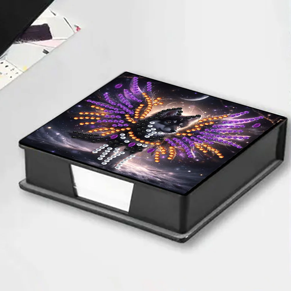 PU 5D Diamond Painting Kit Note Box DIY Diamond Art Notepad Box (Wolf)