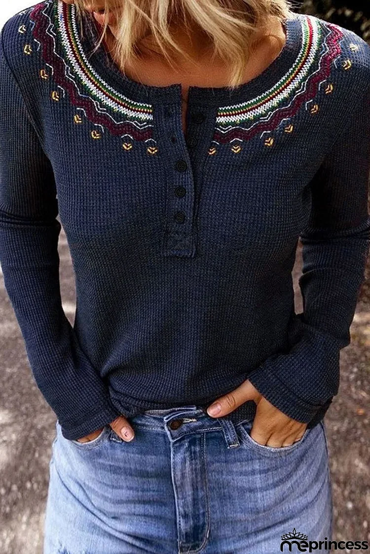 Embroidered Waffle Top