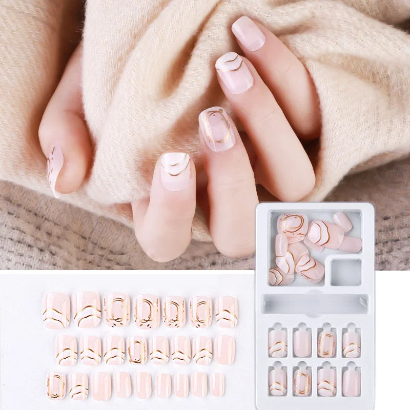 24Pcs Fake Nails Press On Nails With Glue Nail Tips False Nails Glue On Nails Artificial Nails Nail Display Stick On Nails