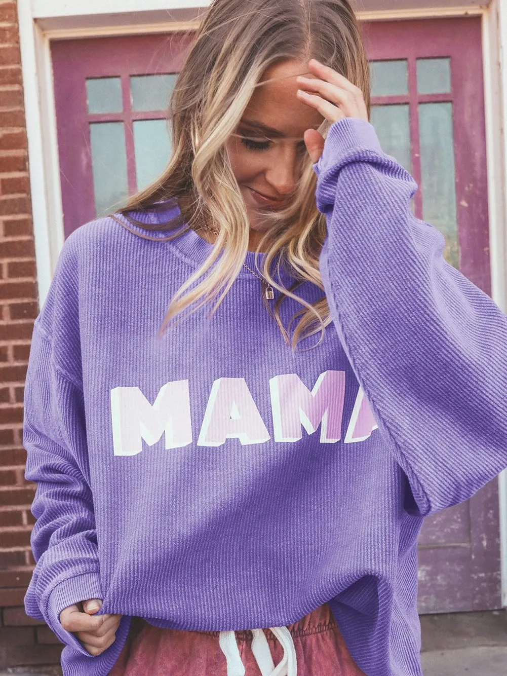 Violet MAMA Ribbed Round Neck Pullover Sweater