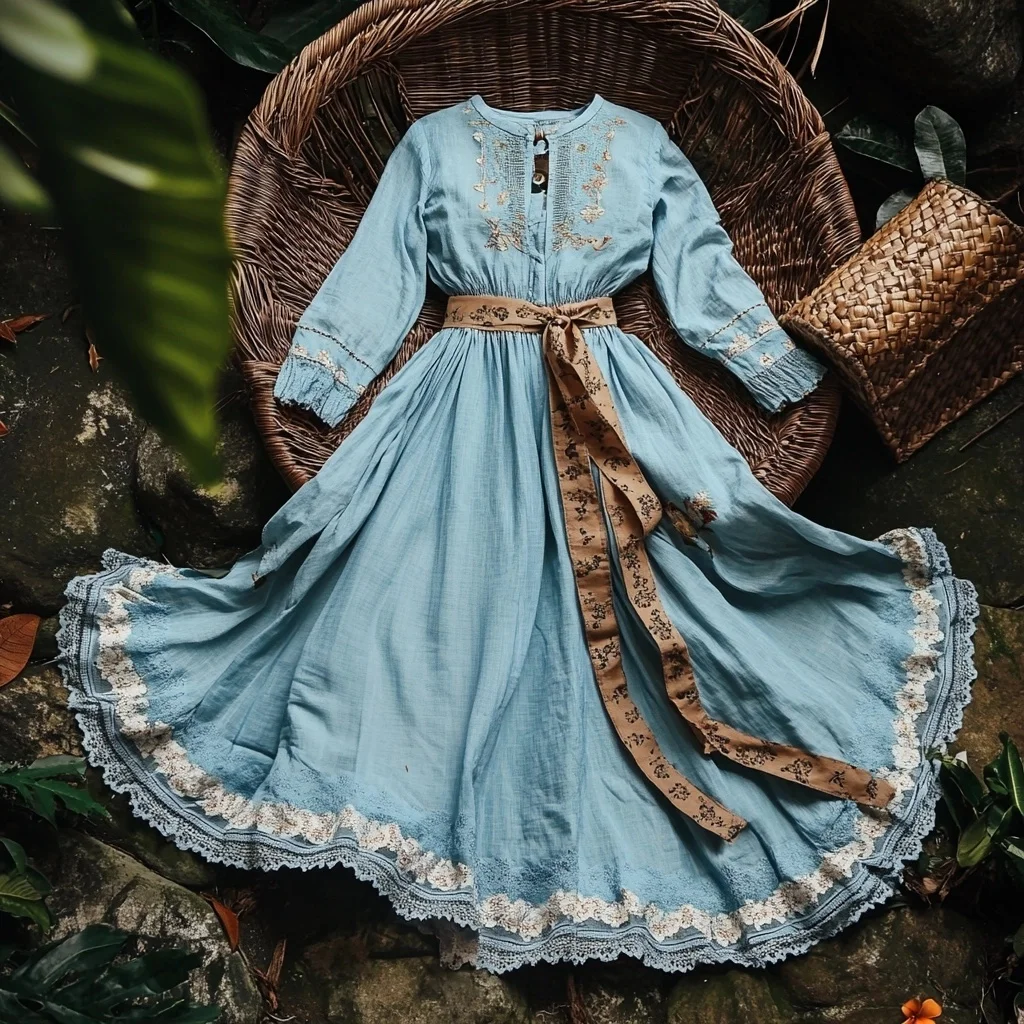  Elegant Embroidered Maxi Dress with Lace Hem for Spring and Summer