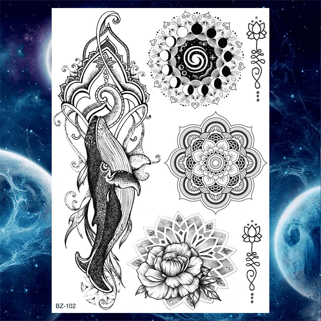 Lace Butterfly Temporary Tattoos For Women Girls Kids Tribal Black Henna Tattoo Sticker Mandala Flower Fake Jewelry Tatoos Adult