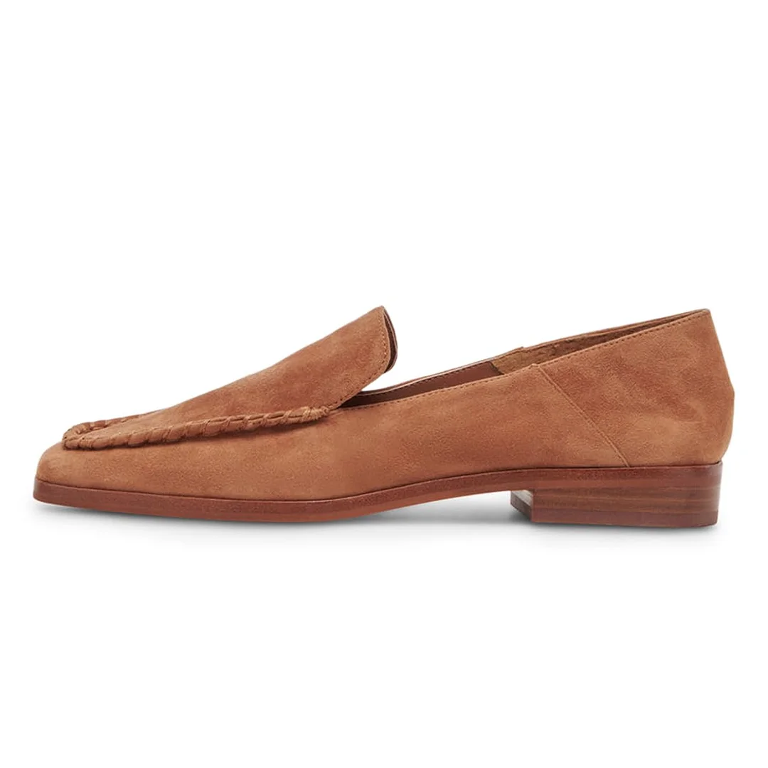 Dark Brown Faux Suede Square Toe Flat Comfy Loafers for Women