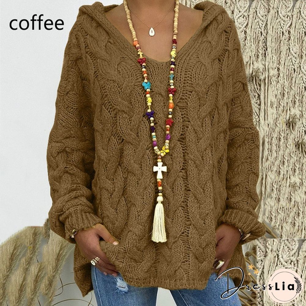 Colors Autumn And Winter New Womens Warm Hooded Long-Sleeved Knitted Sweater Cardigan Plus