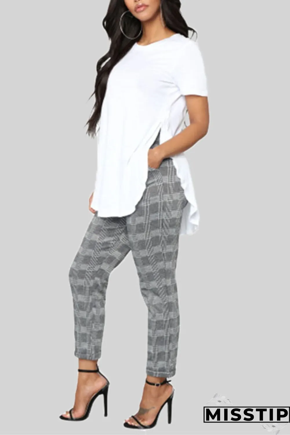 Gray Fashion Casual O Neck Short Sleeve Regular Sleeve Regular Solid Tops