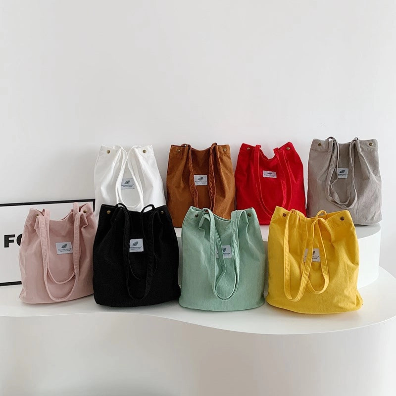 New Literary Shoulder Bag Fashion Pouches Simple Corduroy Bag Women's Large Capacity Portable Lunch Bag Shopping Bag