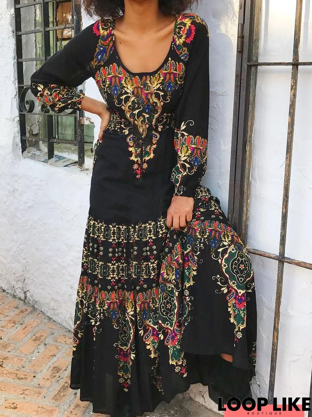 Boho U-Neck Cotton Blends Knitting Dress
