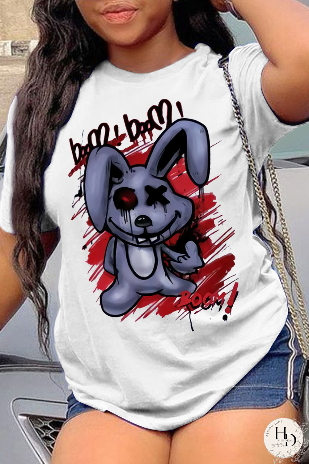 White Fashion Vintage Print Split Joint O Neck T-Shirts