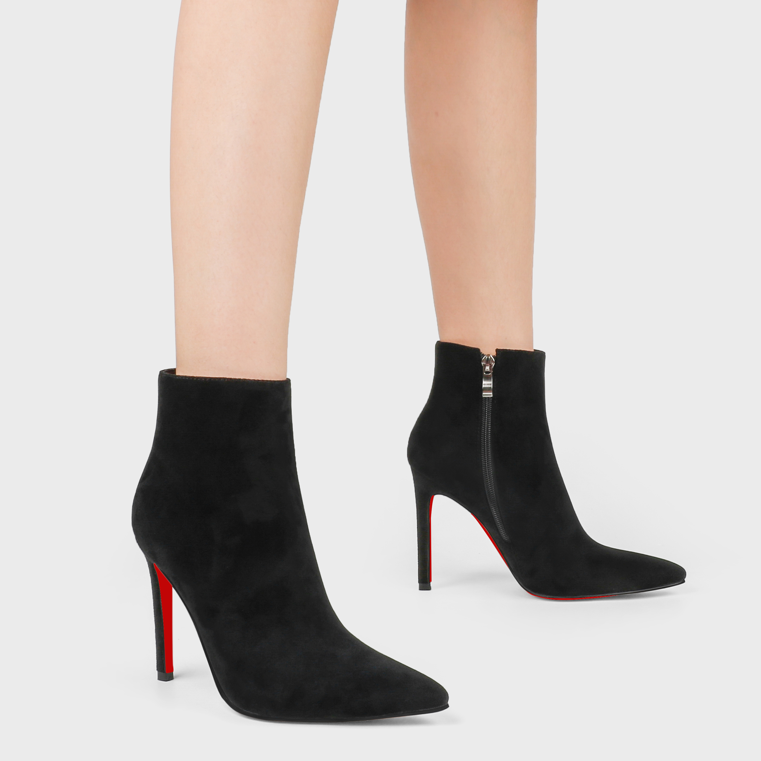 Women's Closed Pointed Toe Chain Studded Stiletto Ankle Boots Red Bottom Heels-MERUMOTE