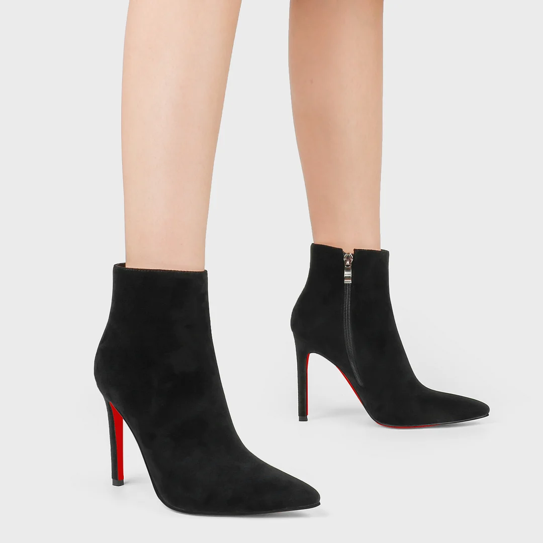 Women's Closed Pointed Toe Chain Studded Stiletto Ankle Boots Red Bottom Heels-MERUMOTE