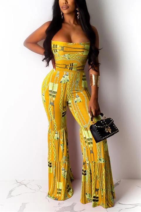 Fashion Sexy Printed Strapless Jumpsuit