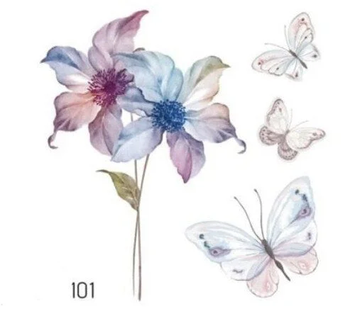 Temporary Tattoos Sticker for Women Body Art Tattoo Sticker 3D Butterfly Rose Flower Feather Tattoo Waterproof 6X6cm Gift