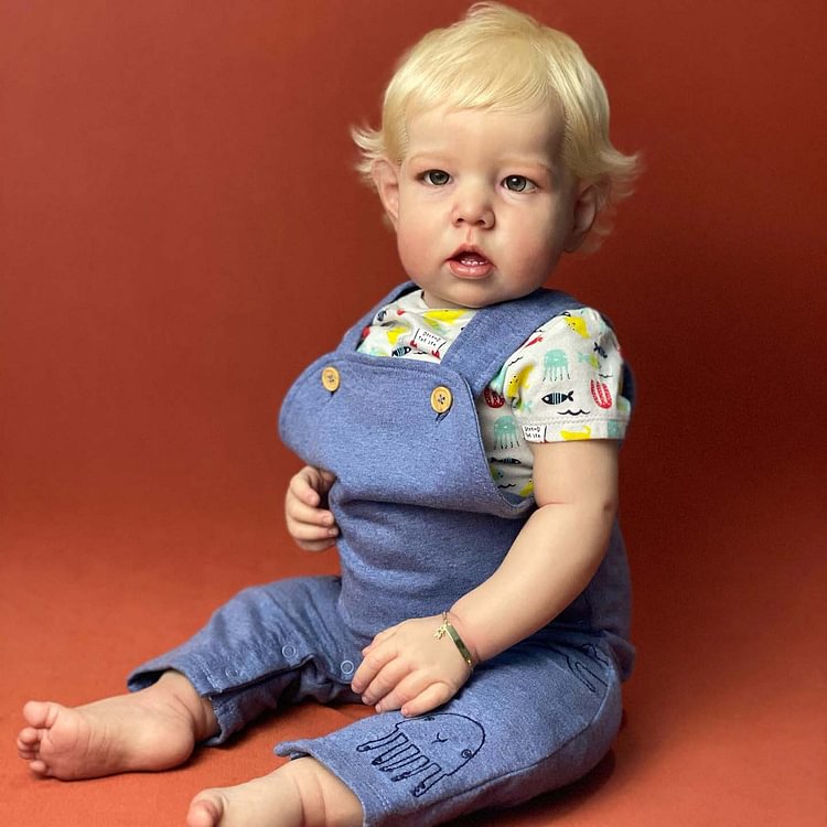  [New Series in 2023] 20'' Truly Look Real Awake Baby Doll Boy Named Claire with Hand-Rooted Curly Blonde Hair - Reborndollsshop®-Reborndollsshop®