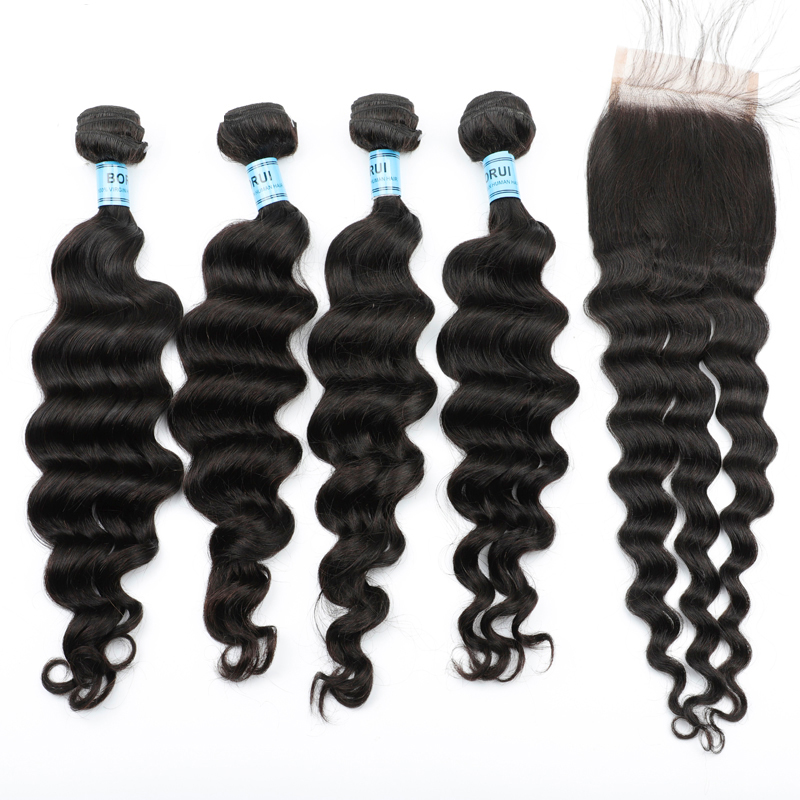 Natural Wave 4PCS Bundles & 1PC Closure or Frontal – 5×5, 13×4 & 13×6 | 100% Human Hair | Transparent Lace Wig | Boruihair