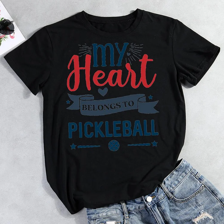 My Heart Belongs to Pickleball Round Neck T-shirt-Annaletters