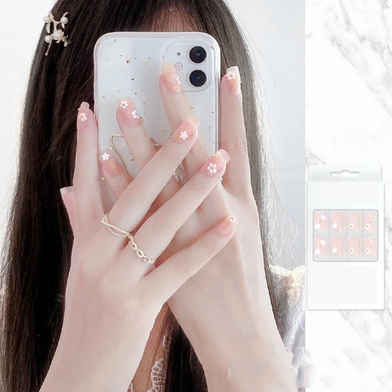 false nails with designs acrylic for nail Imitation Pearl Lace Bowknot press on nails Charming Pre Design fake nails with glue-Nail Inspo