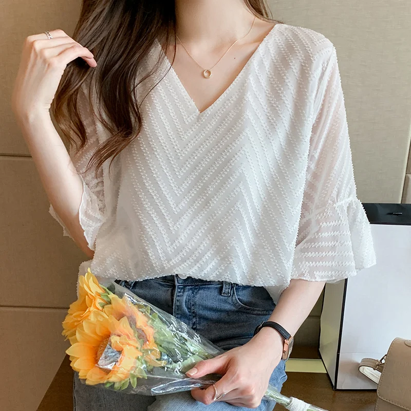 Toloer Toloer Chiffon Shirt Short-Sleeved Women's Summer Dress 2023 New Fashion Small Shirt Flared Sleeve Top-Outfit Ideas