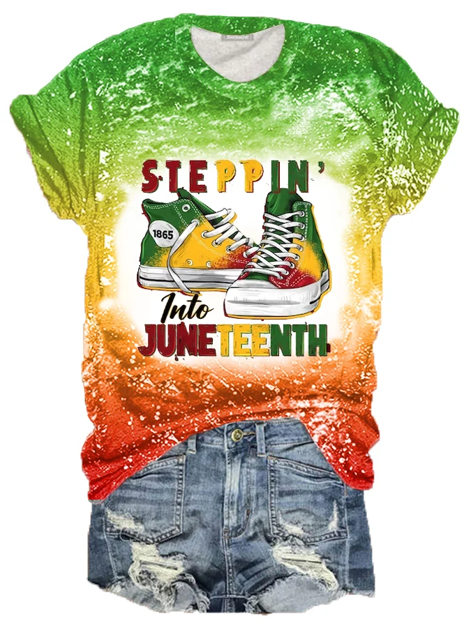 Comstylish Women's Steppin Into Juneteenth Bleach Print Tee