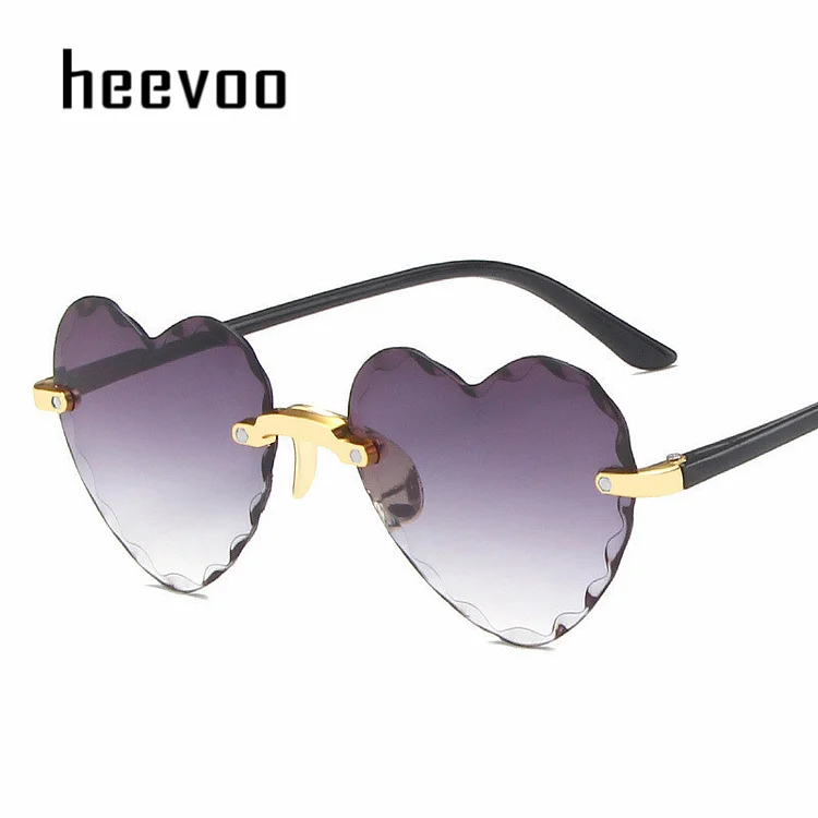 Women Rimless Sunglasses Heart-shaped Sun Glasses for Wome Vintage Cute 90s Gradient Shades Eyeglasses UV400