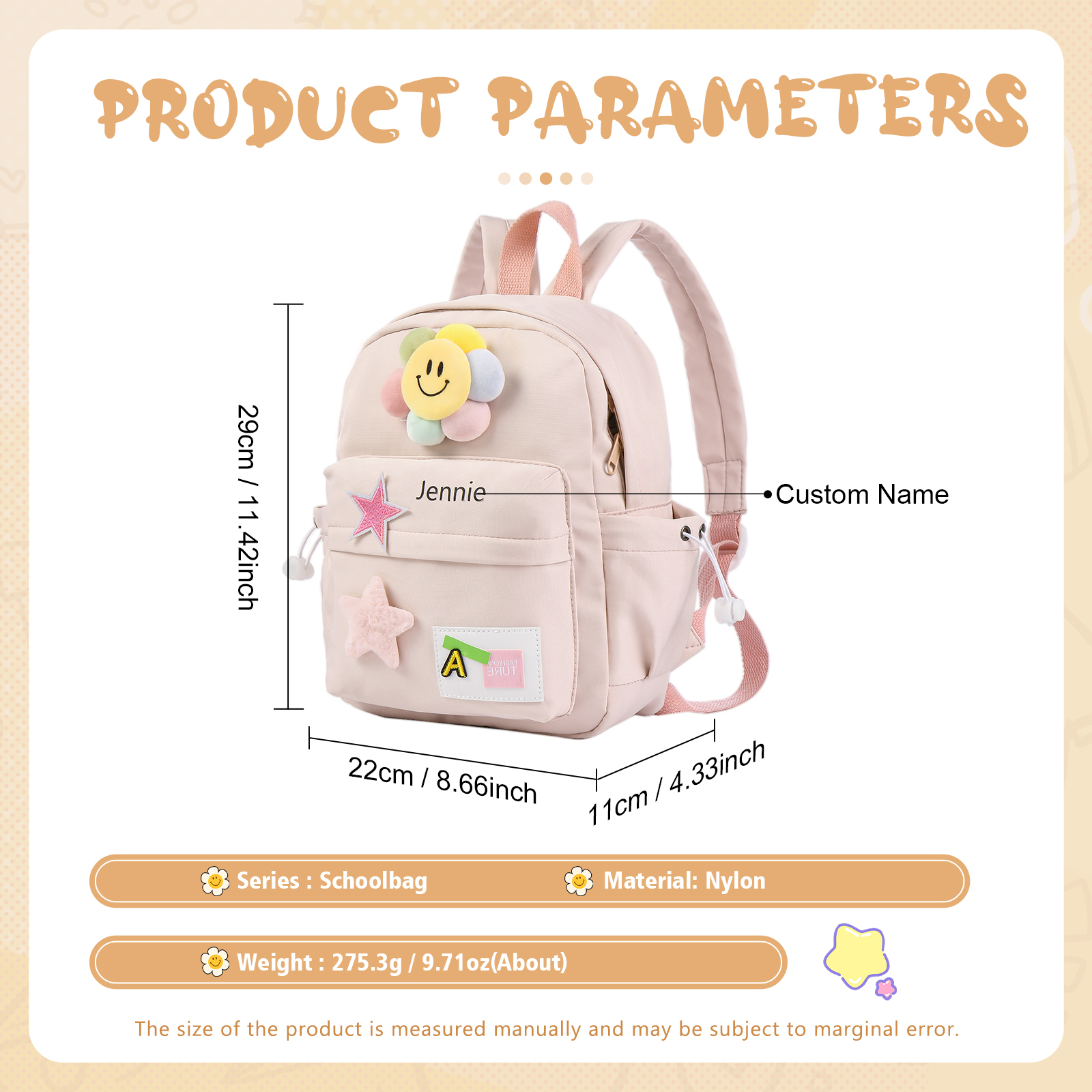 Zaino carino con Nome Personalizzato da Scuola per Studenti/bambini/ragazzi/viaggio 