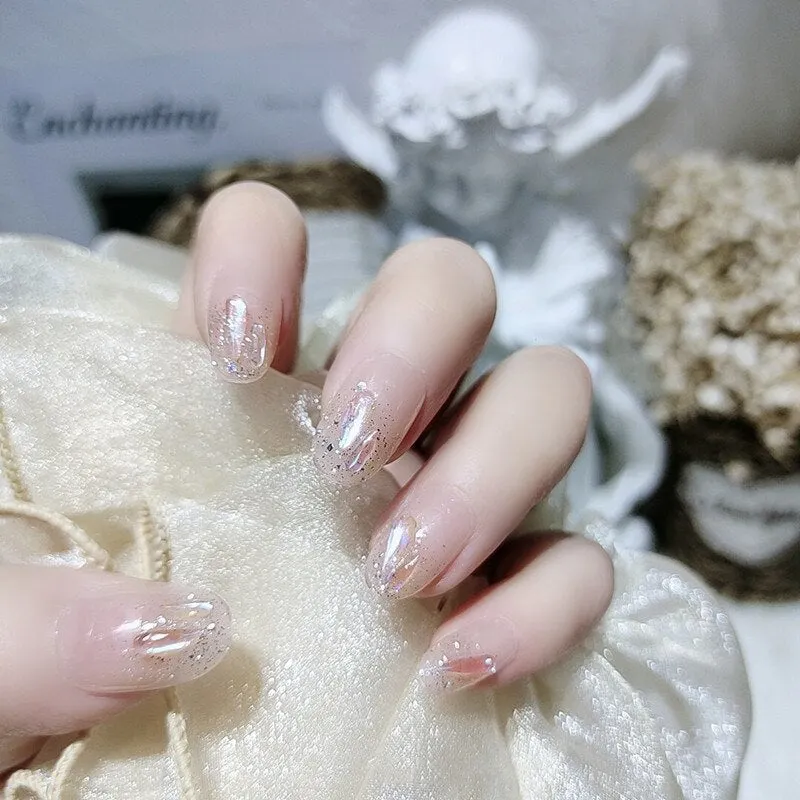 24PCS Fake Nail Exqusite Pearl Decor Girls Mid Length Coffin Ballet Press On Nails Full Cover Fake Nail Long Paragraph Fake Nail-Nail Inspo