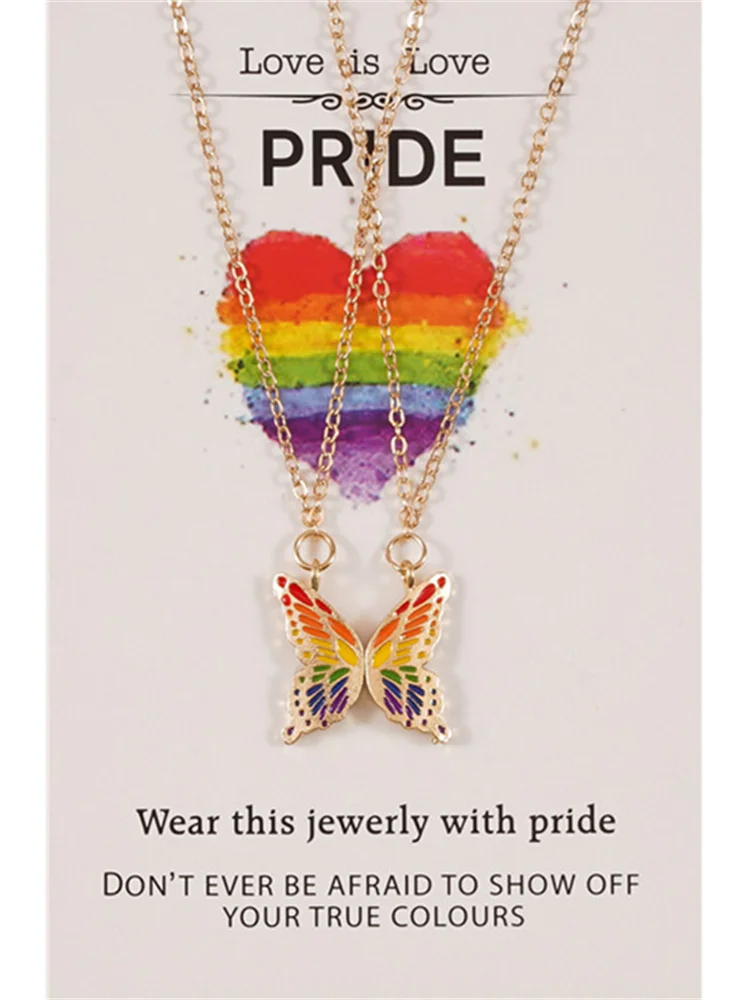 Rainbow Butterfly Couple Necklaces Set