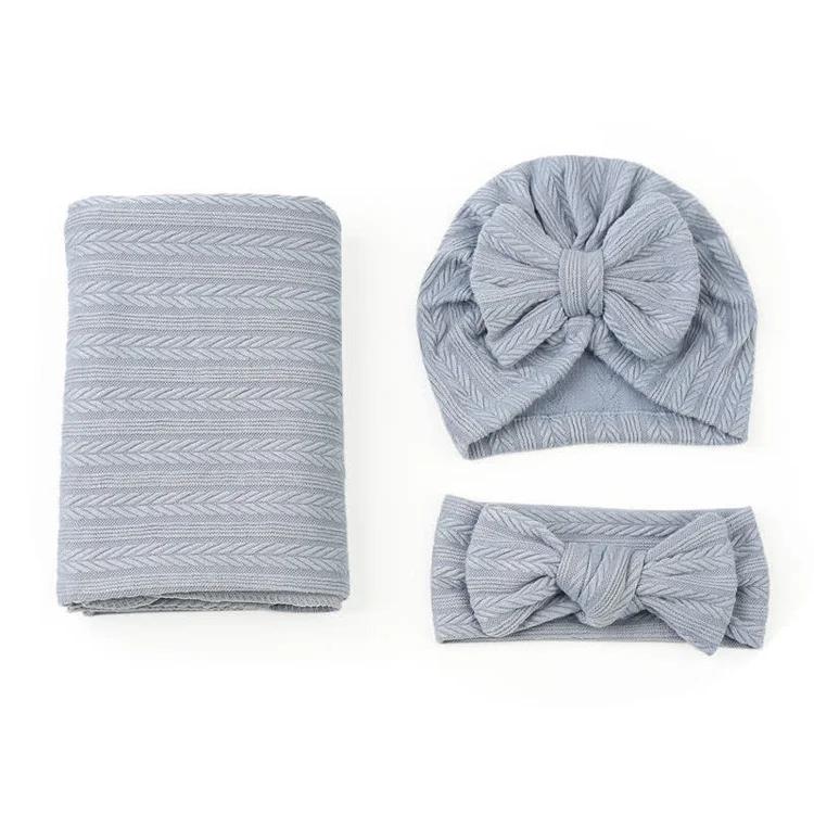 Baby Solid Color Hat Headband Wrap Blanket Set
