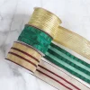 Golden Line Wired Edge Christmas Decor Festive Ribbon Roll 6.5cm