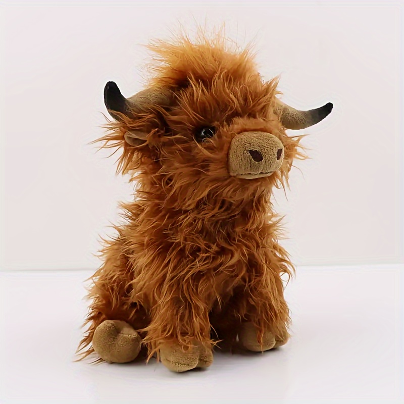 Tegooe 25cm Highland Cow Plush Toy - Soft Stuffed Animal Doll for Kids Home Decor