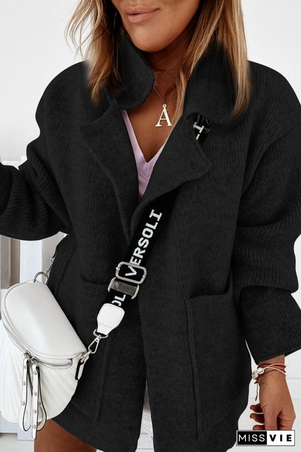 Suit Collar Double Pockets Knitted Coat